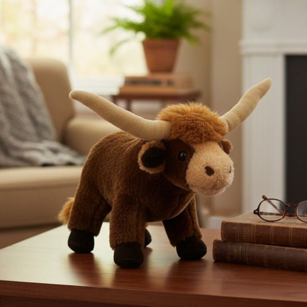 Vintage Russ Berrie Longhorn Tex Brown Standing 9" Plush Stuffed Animal Toy #840